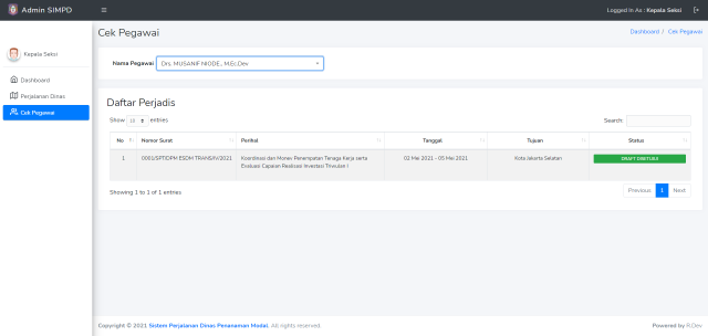 Sistem Informasi Perjalanan Dinas SPPD dengan framework laravel