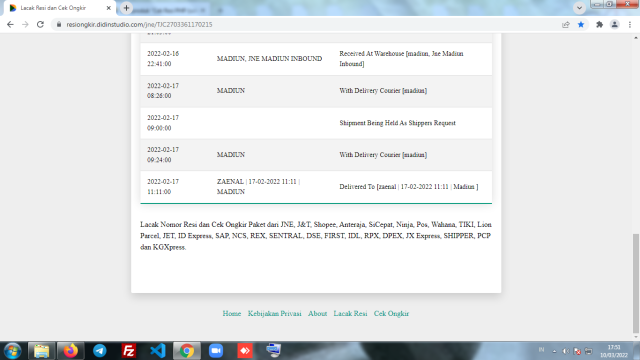 Aplikasi cek Resi dan Ongkir Berbasis web dengan Codeigniter 3