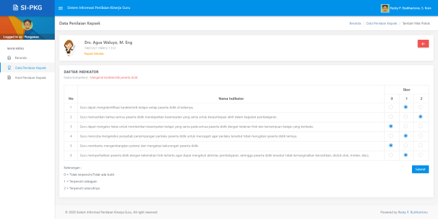 Aplikasi penilaian kinerja guru/kepsek dengan framework codeigniter